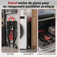 HOMCOM Diable et Chariot de Transport à Roulettes Pliable 2-en-1, Charge Max 120 kg, Base Rabattable, Acier, 83x44x78cm, Rouge(m-6)