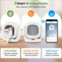 Self-Cleaning Cat Litter Box with App Control and 8L Waste Bin, Automatic Cat Litter Tray for One to Two Cats, 53L x 45.5W x 56.5H cm, White(m-7)
