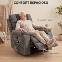 HOMCOM Sillón Relax Reclinable Eléctrico Levanta Personas Mayores 8 Puntos Masaje y Calor Reposapiés Portavasos Gris Oscuro(m-6)