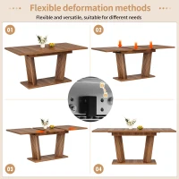 Extendable Dining Table with Double-Column Base, Space-Saving Kitchen Table with Anti-Slip Feet, 120-160L x 80W x 76H cm, Dark Brown(m-4)