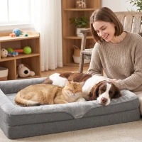 PawHut Cama para Perros Medianos Cama para Gatos Colchón para Perros con Base Antideslizante Funda Lavable 91x68x16 cm Gris(m-9)