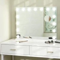 HOMCOM Miroir Maquillage Hollywood 58 x 48 cm, Miroir Coiffeuse LED, 15 Ampoules, 3 Modes d'Éclairage, Port USB de Charge(m-2)
