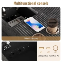 Modern Corduroy U-Shaped Sectional Sofa with 2 Movable Storage Ottomans, Soft Convertible Couch with 2 Type-C Charging Ports, 315L x 135W x 81H cm, Grey(m-6)