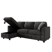 Modern Chenille L-Shaped Sectional Sofa with Storage Chaise Lounge, Soft Convertible Sleeper Couch with 2 Cushions, 200L x 130.5W x 83.5H cm, Gray(m-11)
