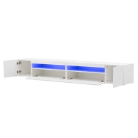 Modern TV Unit with Adjustable LED and USB, Spacious Storage Cabinet for Living Room, 240L x 38.5W x 35.5H cm, White(m-13)
