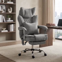 HOMCOM Fauteuil de bureau avec fonction massage et chaleur, jusqu'à 180 kg, réglable, effet lin, soutien lombaire, large assise, gris(m-6)