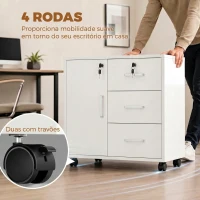 HOMCOM Móvel para Impressora com Rodas, Mesa com Porta e 3 Gavetas, Fechaduras, Prateleira Ajustável, Branco(m-7)