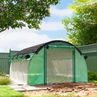 Outsunny 4 x 3 x 2 m Polytunnel-Gewächshaus mit Sonnenschutznetz, rollbaren Seitenwänden, Kunststoff-Abdeckung, Stahlrahmen, Grün(m-10)
