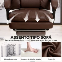HOMCOM Cadeira de Escritório Ergonómica com Apoio para os Pés Molas Ensacadas Reclinável 155° Encosto Alto Apoio de Cabeça Castanho(m-4)