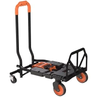 HOMCOM Steel 2-in-1 Folding Hand Truck on Wheels,  Foldable Trolley with Foldable Base, 120kg, Black and Orange(m-1)