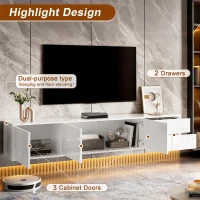 High-Gloss TV Lowboard with Handleless Fronts, 3 Doors and 2 Drawers, Storage Unit for Wall-Mount or Freestanding, 167L x 30W x 30H cm, White(m-5)