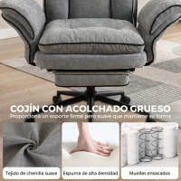 HOMCOM Silla de Escritorio con Reposapiés Reposabrazos Abatibles Respaldo Alto y Reclinable 145° Reposacabezas Ajustable Gris(m-6)