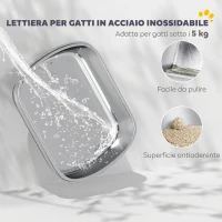 PawHut Lettiera Gatto Chiusa L in Acciaio Inox con Maniglia, Paletta, Pacchetto Deodorante, Antiperdita, Bianco(m-4)