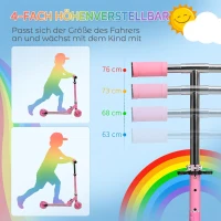 HOMCOM Kinderstep met led-wielen, 124 mm, inklapbaar en verstelbaar, met muziek en achterwielrem, roze(m-5)