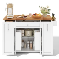 Mobile Kitchen Island with Foldable Countertop, Multifunctional Kitchen Cart with 3-Tier Drawers & Lockable Castors, 120L x 70W x 87H cm, White(m-14)