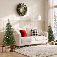 HOMCOM 2 PCs Prelit Christmas Trees with Dual-Colour LEDs, Berry, Pinecones, Battery-Operated, 11 Modes, Pot, Remote, 4ft(m-14)