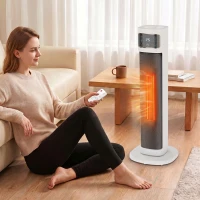 HOMCOM Calefactor Eléctrico de Cerámica con Termostato Regulable, 4 Modos, Panel Táctil, Mando a Distancia, Blanco(m-6)