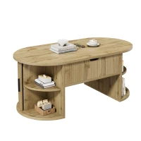 Modern Height-Adjustable Coffee Table with Storage and Sliding Doors, Space-Saving Storage Table for Apartments, 100L x 50W x 40.5H cm, Wood(m-13)