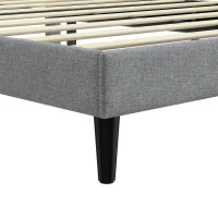 HOMCOM Cadre de Lit 140 x 190 cm avec Sommier, Lit Double Rembourré en Lin, Tête Capitonnée, Support à 10 Lattes, Gris(m-11)