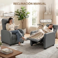 HOMCOM Sillón Relax Reclinable Manual hasta 155° Tapizado en PU Reposapiés Respaldo Alto Grueso y Asiento Amplio Gris(m-4)