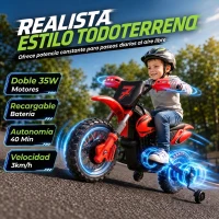 AIYAPLAY Moto Eléctrica Niños 12V con 2 Ruedas Auxiliares Desmontables 2 Motores Suspensión Trasera 3 km/h 3-6 Años Rojo(m-4)
