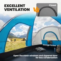 Outsunny 5 Man Camping Tent, Large Tunnel Tent, Water Resistant Hiking Shelter with Groundsheet and Carry Bag, Light Blue(m-6)