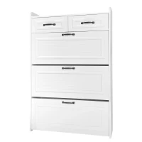 Modern Wooden Shoe Cabinet with 3 Flip Louvered Doors and 2 Drawers, Space-Saving Entryway Storage for Hallway, 80L x 23.5W x 131H cm, White(m-10)