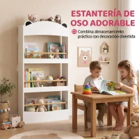 AIYAPLAY Librería Infantil de Pared de 4 Niveles Estantería para Libros Diseño de Osito para Dormitorio de 3 a 8 Años Blanco(m-7)