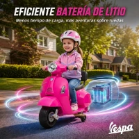 AIYAPLAY Moto Eléctrica para Niños Licencia Mini Vespa GTS 2 Ruedas Auxiliares Batería de Litio Faro Bocina Respaldo Rosa(m-6)