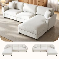 Modern L-Shaped Sectional Sofa with Reversible Chaise Lounge, Modular Corner Couch with Extra‑Wide Chaise Seat, 256L x 137W x 79H cm, Beige(m-7)