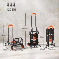 HOMCOM Steel 2-in-1 Folding Hand Truck on Wheels,  Foldable Trolley with Foldable Base, 120kg, Black and Orange(m-3)