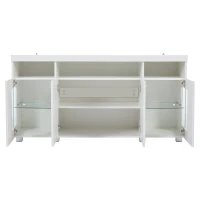High-Gloss Sideboard with Bluetooth LED Lighting, Modern Storage Cabinet with 3-Tier Tempered Glass Shelves, 140L x 40W x 70H cm, White(m-13)