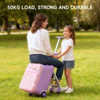 Fun Ride-On Kids Suitcase with Universal 360 Wheels, 3-in-1 Trolley Cabin Hand Luggage Carry On Bag with Armrests, 39L x 28.5W x 57H cm, Pink(m-8)