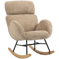 HOMCOM Upholstered Rocking Chair Adjustable Headrest Rocker Chair Raindrop Velvet Rubberwood Base Light Brown(m-1)