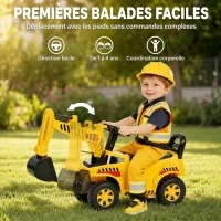 AIYAPLAY Tractopelle Enfant, Porteur Pelleteuse avec Casque de Sécurité, Klaxon et Bras d'Excavation Amovible, 1 à 4 Ans, Jaune(m-5)