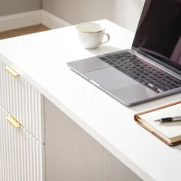HOMCOM Computer Desk with Drawer, 120 cm Reversible Office Desk, Cabinet, Adjustable Shelf, Thick Top, White(m-10)
