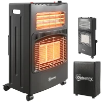 Outsunny Chauffage d'Appoint Gaz et Électrique 4200W/1200W Infrarouge Pliable 3 Niveaux 2 Freins Sécurité ODS 45x42x75cm Noir(m-18)