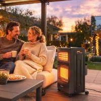 Outsunny Chauffage d'Appoint Gaz et Électrique 4200W/1200W Infrarouge Pliable 3 Niveaux 2 Freins Sécurité ODS 45x42x75cm Noir(m-17)