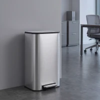 HOMCOM Papelera de cocina rectangular 30L en acero inoxidable, cierre amortiguado, cubo interior extraíble, Plata(m-4)