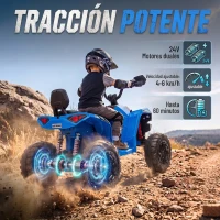 AIYAPLAY Quad Eléctrico Niños 24V 2 Plazas 2 Motores 120 W Batería de Litio Suspensión Arranque Suave 4-6 km/h 3-8 Años Azul(m-4)