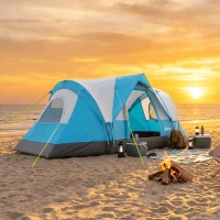 Outsunny 5 Man Camping Tent, Large Tunnel Tent, Water Resistant Hiking Shelter with Groundsheet and Carry Bag, Light Blue(m-9)