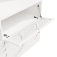Tall Kitchen Cabinet with App-Controlled RGB LED and Glass Doors, Storage Unit with Wine Rack and 3 Drawers, 120L x 40W x 180H cm, White(m-10)