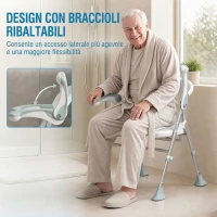 HOMCOM Sedia Doccia Pieghevole con Braccioli Ribaltabili, Sgabello Regolabile in Altezza, Senza Attrezzi, 136 kg(m-5)