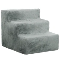 PawHut Three-Step Dog Stairs, with Washable Plush Cover, for High Bed Sofa, Dog Stairs for Small Dog and Cat - Light Grey(m-1)