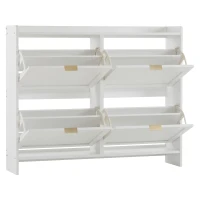 Modern Wooden Shoe Cabinet with 4 Flip Drawers and Open Shelves, Space-Saving Organiser Cupboard for Hallway, 110L x 24W x 90H cm, White(m-10)