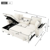 L-Shaped Sofa Bed with USB/USB-C Ports and Pull-Out Sleeper, Soft Reversible Corner Couch with Hidden Chaise Storage, 200L x 137W x 85H cm, Beige(m-3)