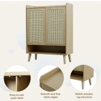 Modern Shoe Cabinet Storage Combo with 5-Tier Shelves, Freestanding Cupboard Organiser with Rattan Doors, 80L x 35W x 105H cm, Light Oak(m-6)