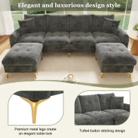 Modern U-Shaped Modular Sleeper Sofa with 2 Storage Ottomans, Soft Convertible Couch with 2 Decorative Cushions, 263L x 137W x 85H cm, Gray(m-7)