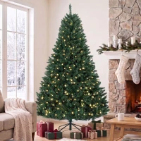HOMCOM Weihnachtsbaum, 550 warmweiße LEDs, 1494 Zweige, flammhemmend, Kunststoff/Metall, 180 x 112 cm, Grün(m-10)