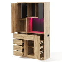 Modern Tall Kitchen Pantry Sideboard with 4-Tier Pull-Out Organiser, Freestanding Storage Cupboard with Power Outlets, 105L x 40W x 185H cm, Black(m-15)